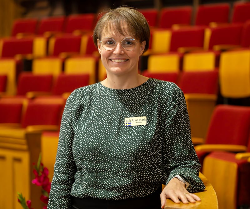 Anna-Maria Karumo poses for a photo as global members of The Tabernacle Choir at Temple Square discuss their musical histories and how they feel about the opportunity to be members of the choir, during an interview in the Tabernacle in Salt Lake City on Tuesday, Sept. 23, 2025.