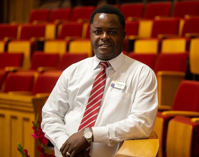Pythagore Matubu poses for a photo as global members of The Tabernacle Choir at Temple Square discuss their musical histories and how they feel about the opportunity to be members of the choir, during an interview in the Tabernacle in Salt Lake City on Tuesday, Sept. 23, 2025.