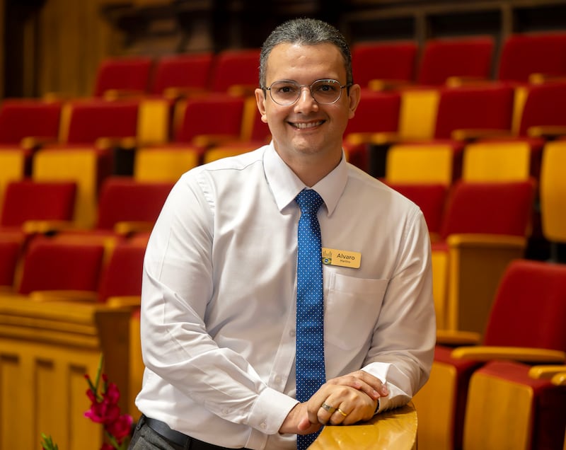 Alvaro Martins Junior poses for a photo as global members of The Tabernacle Choir at Temple Square discuss their musical histories and how they feel about the opportunity to be members of the choir, during an interview in the Tabernacle in Salt Lake City on Tuesday, Sept. 23, 2025.