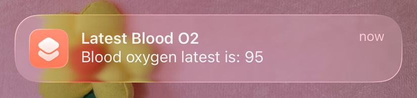 A notification showing blood oxygen percentage on iPhone.