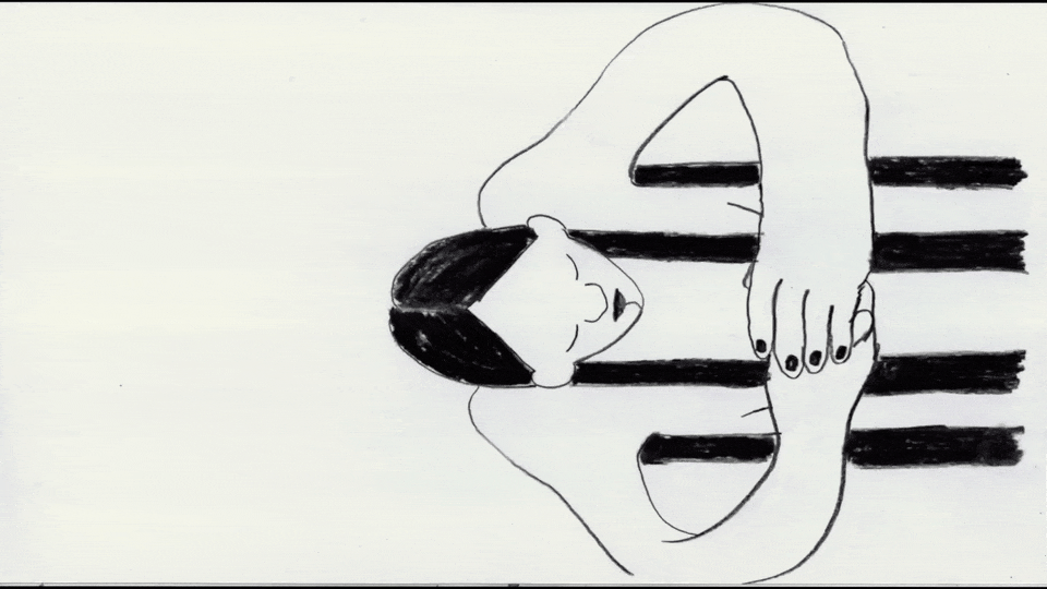 a gif with a drawing of a woman opening her hands to reveal flowers