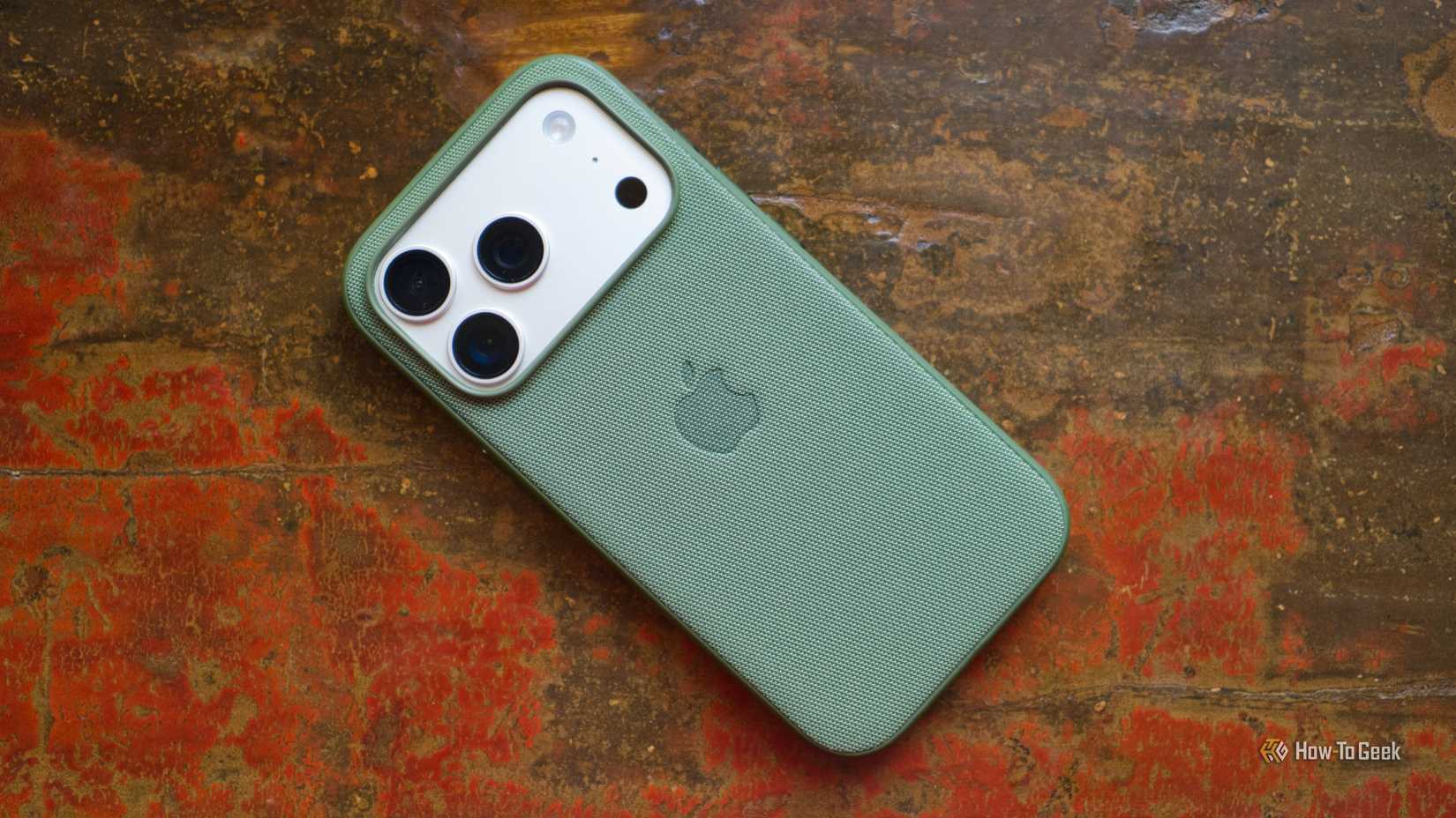 Apple iPhone 17 Pro TechWoven case with MagSafe face down on table.