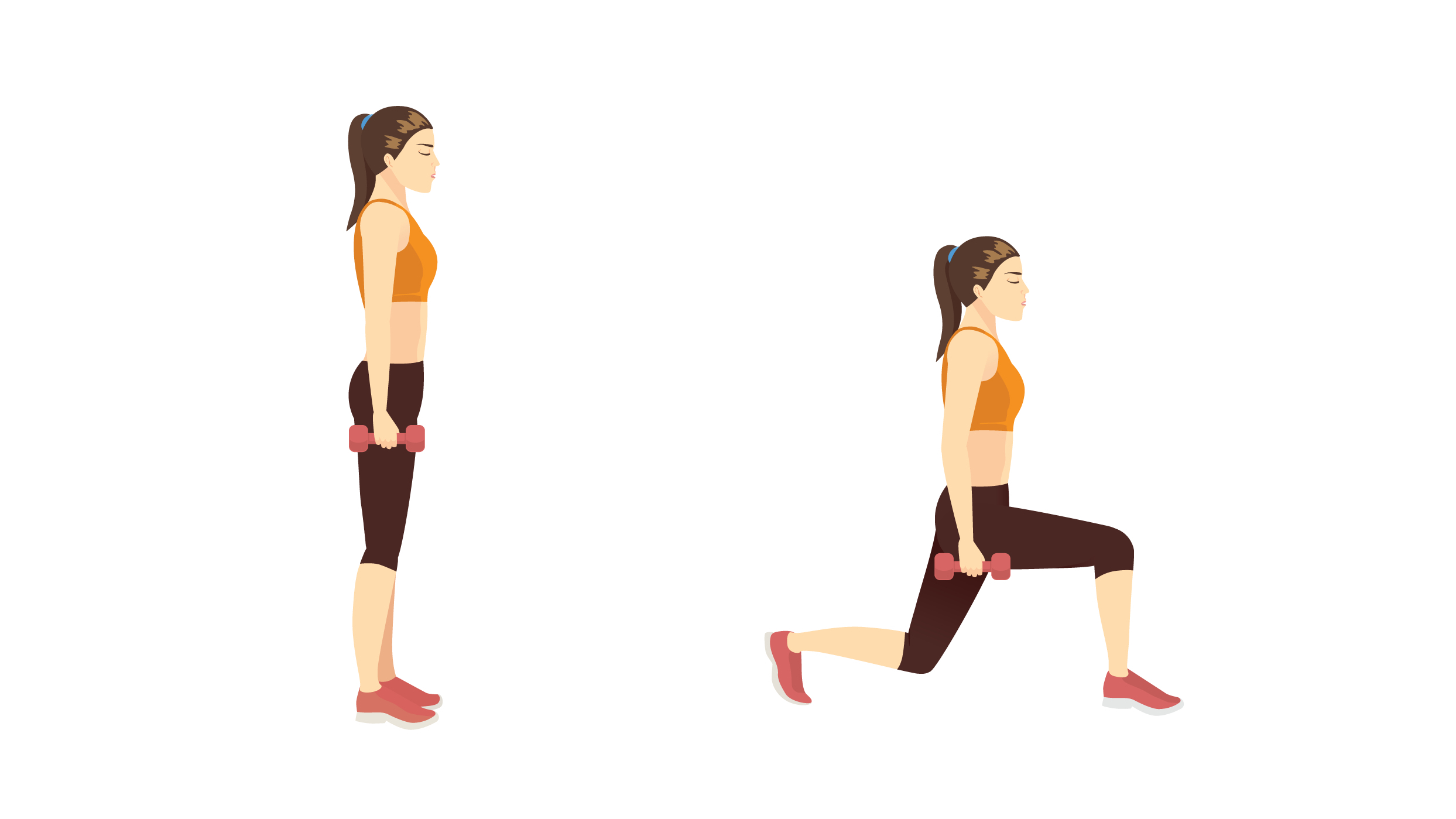an illustration of a woman performing dumbbell reverse lunges