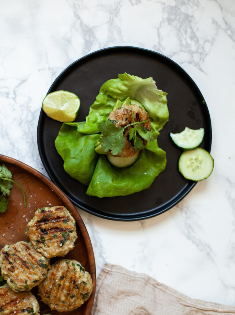 chicken burger lettuce wrap plated