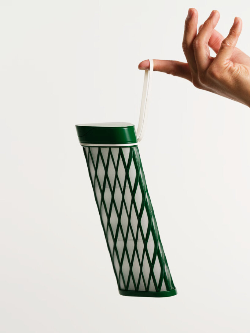 there's a silicone strap so users can tie it around their bags as accessory