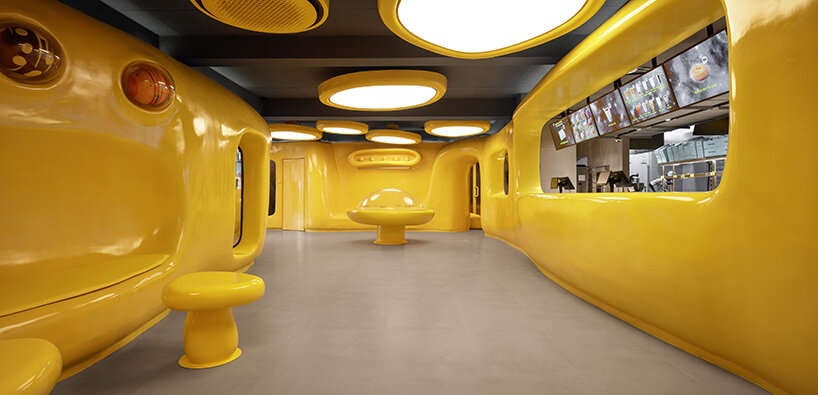 crosby studios composes bright yellow alien habitat for dessert shop in jakarta