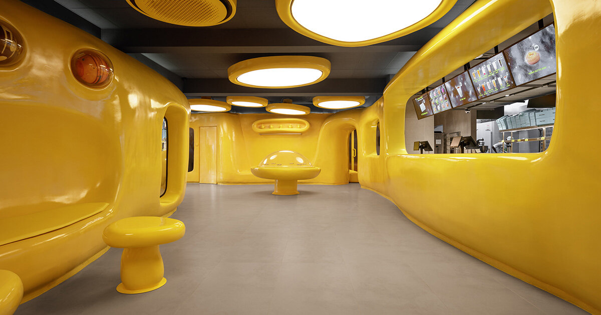 crosby studios builds yellow alien habitat for dessert shop in jakarta