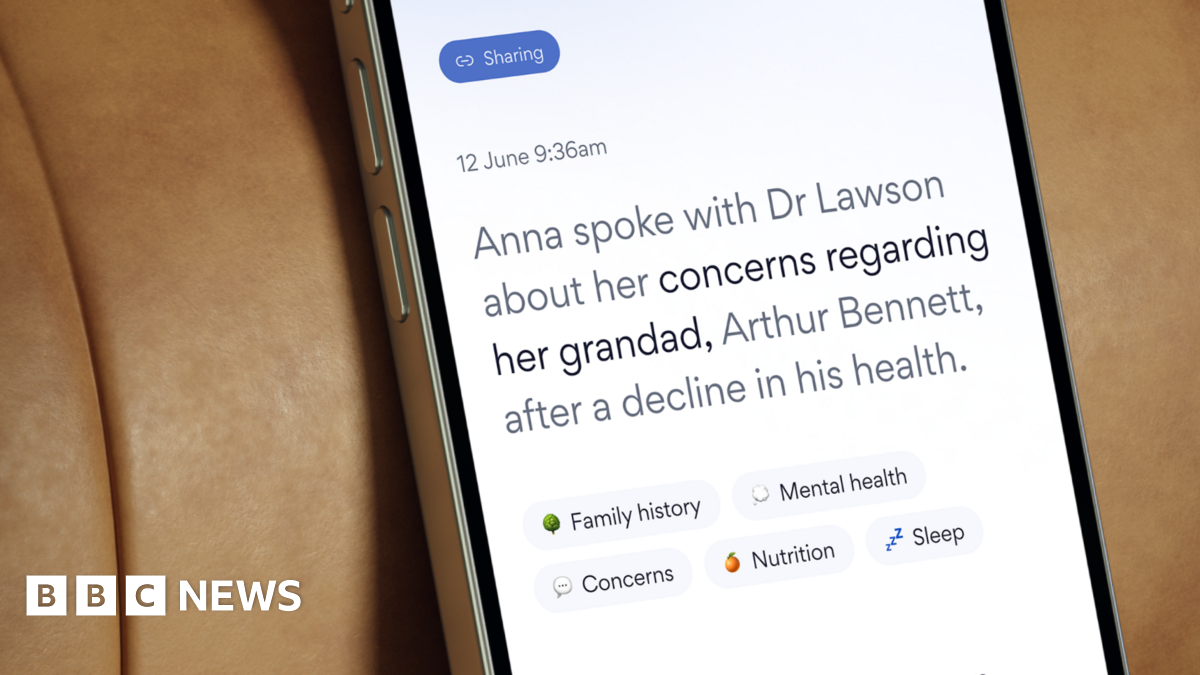 A phone has the Mirror app open, which has details from a medical appointment on it.