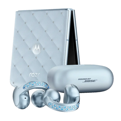 Moto Razr Pantone Ice Melt with accessories