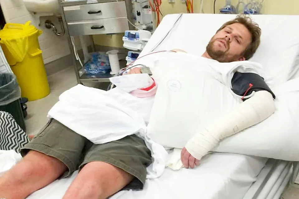 Billy is pictured in hospital receiving life-saving care. 