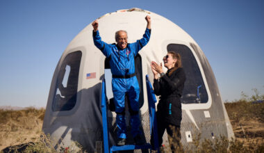 Ed Dwight walking off the Blue Origin rocket