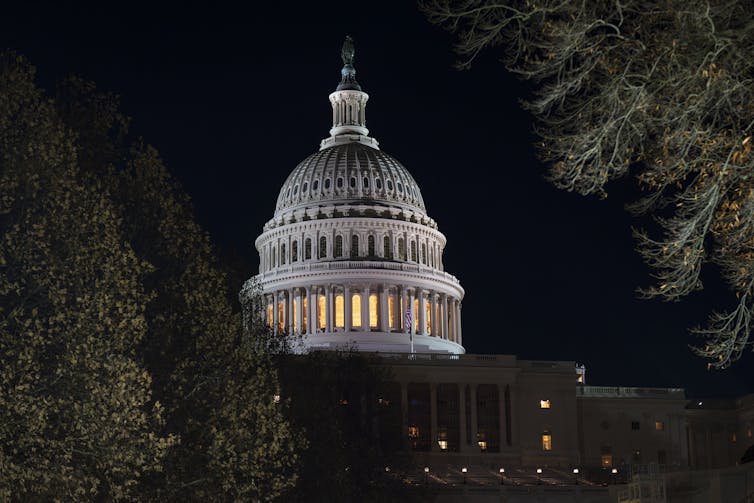 The dome of the Congress building in the dark.