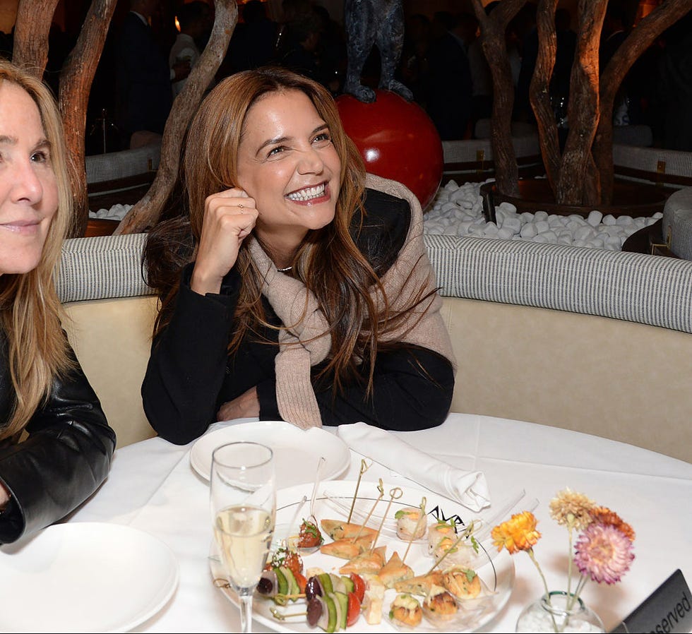 new york, new york october 09: katie holmes is seen at the opening of avra estiatorio 33rd on october 09, 2025 in new york city. (photo by michael simon/getty images for avra estiatorio )