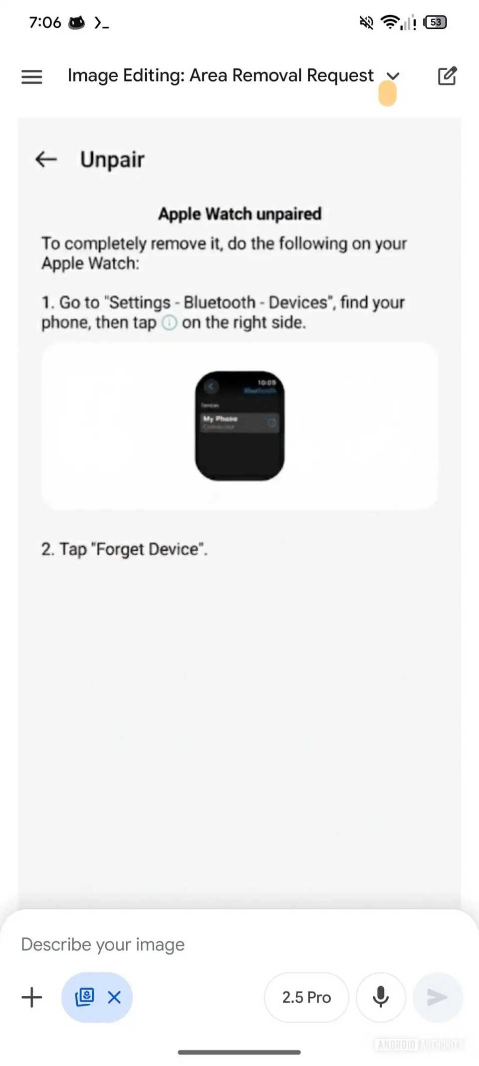 A screenshot showing the Google Gemini app's upcoming ability to highlight portions of an image for removal