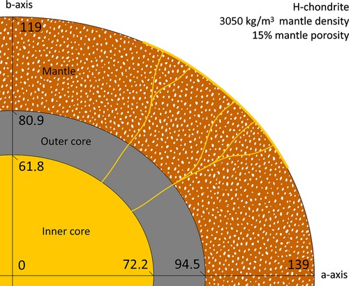 A cutaway view of the internal structure of one of the study's models.
