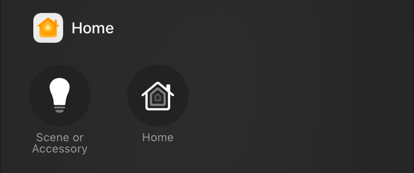 Home actions in the iPhone Action Button controls menu.