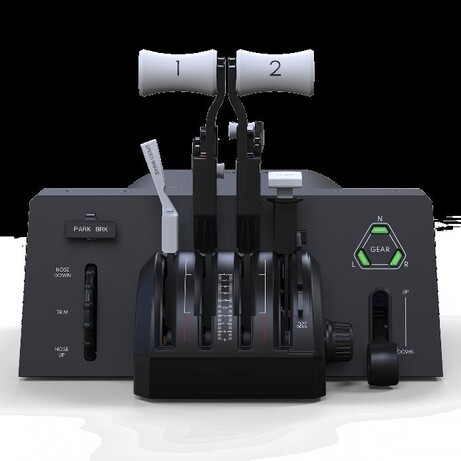 Honeycomb Flight Sim (Alpha Flight Controls Lite, Bravo Throttle Quadrant Lite, Charlie Rudder Pedals)  on a blach and white background