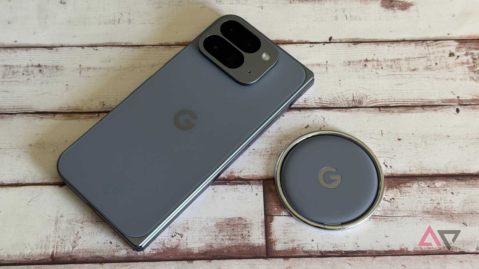 Google Pixel 10 Pro Fold next to optional ring attachment