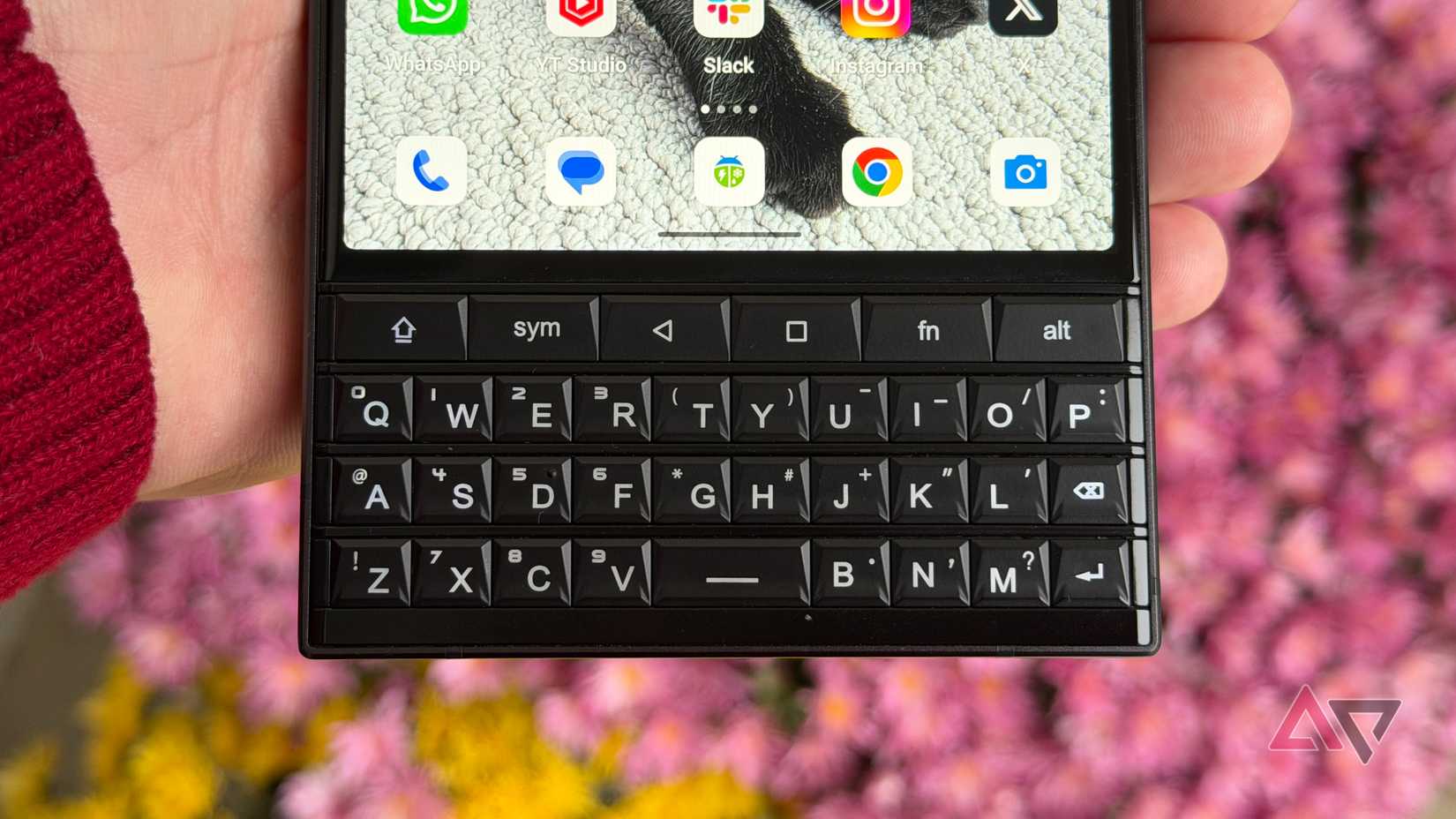 Unihertz Titan 2 keyboard against mums