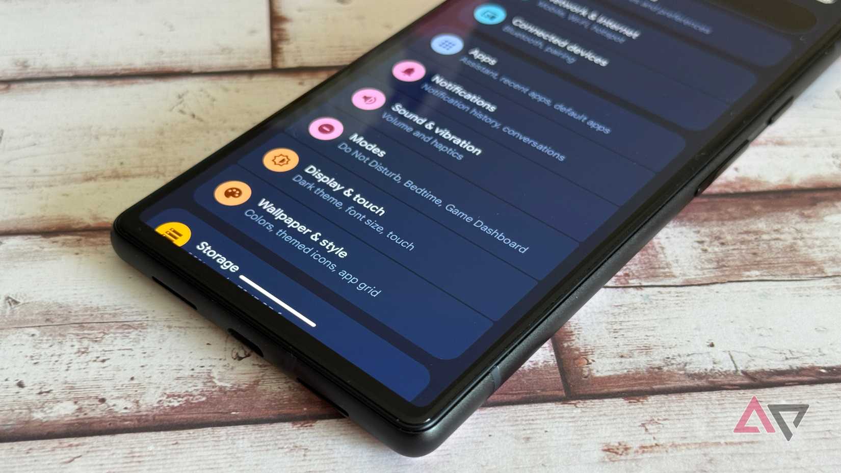 Android 16 settings menu on the Google Pixel 6