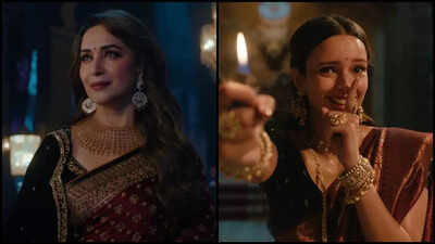 Madhuri Dixit and Triptii Dimri give a rare appearance; actresses pose as they reunite after 'Bhool Bhulaiyaa 3'