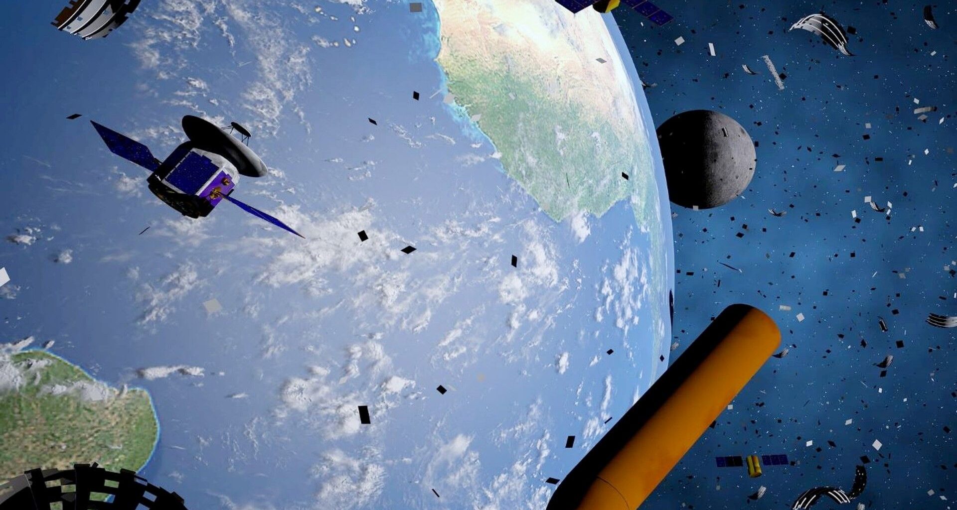 Artist's illustration of space junk orbiting Earth.