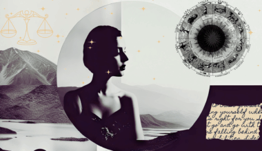 Contemporary collage of illustrations and photographs depicting the new Moon in Libra