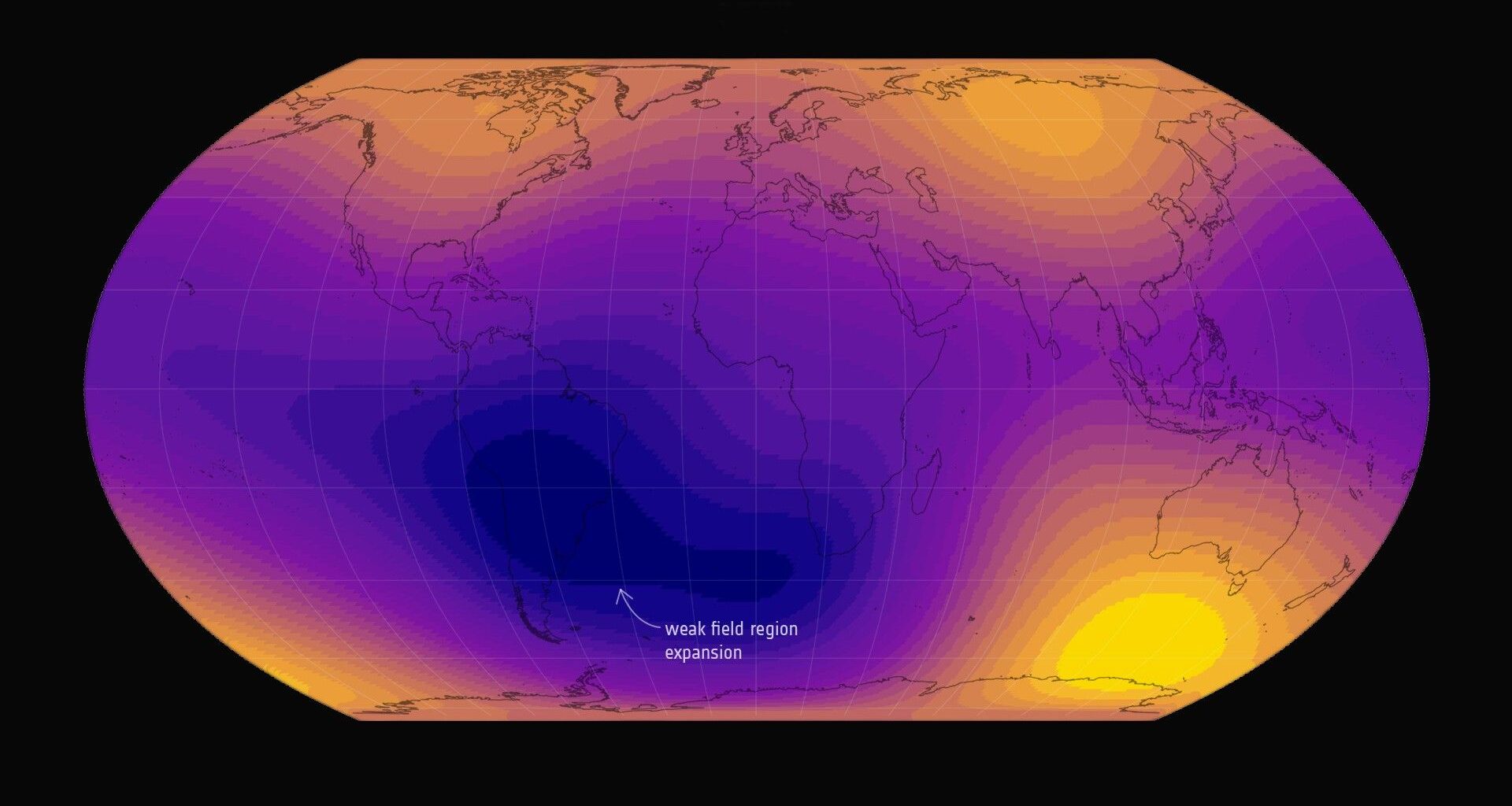 a map of earth overlaid in splotches of orange and purple