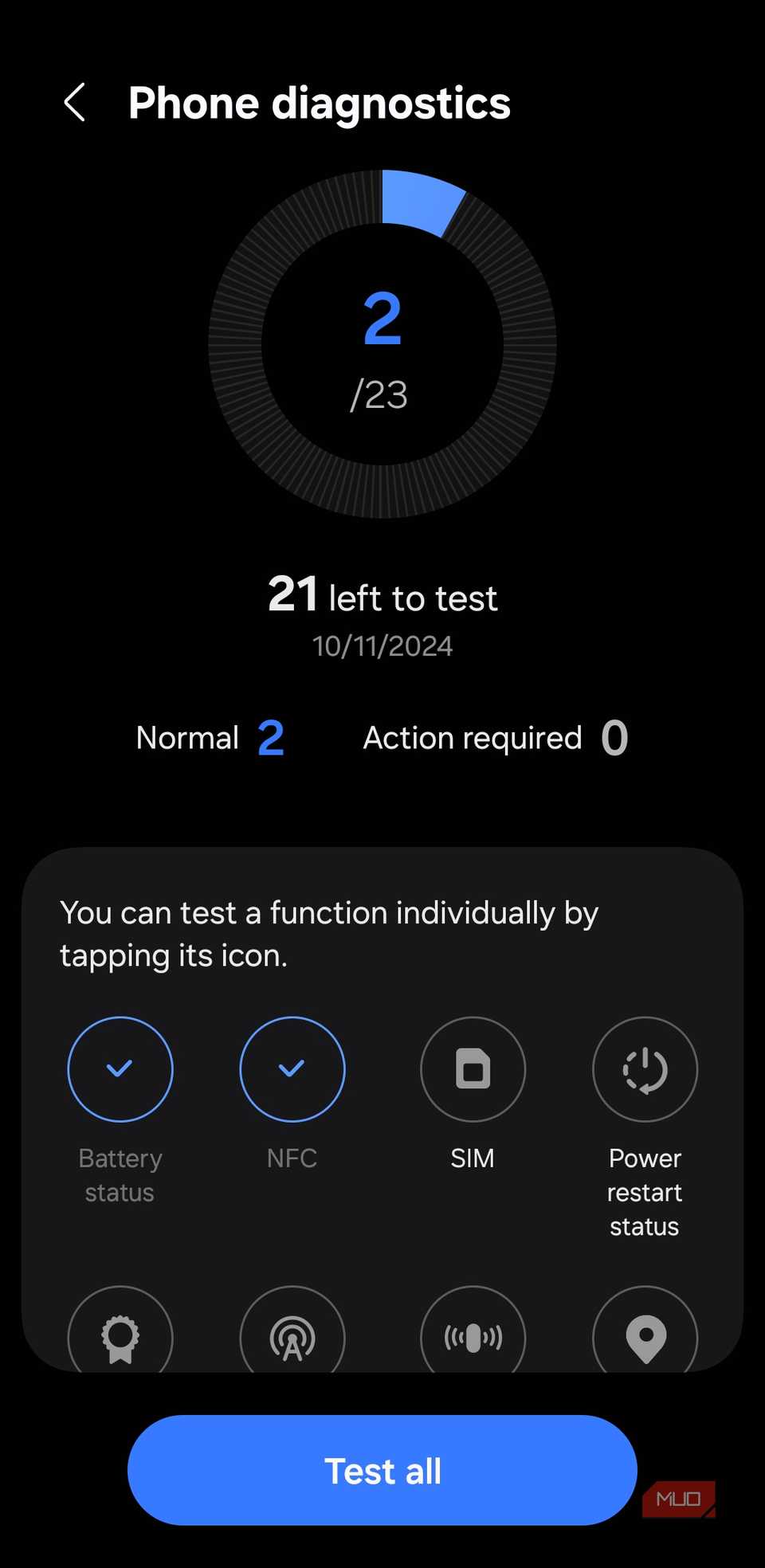 Phone Diagnostics Menu in Samsung Members App