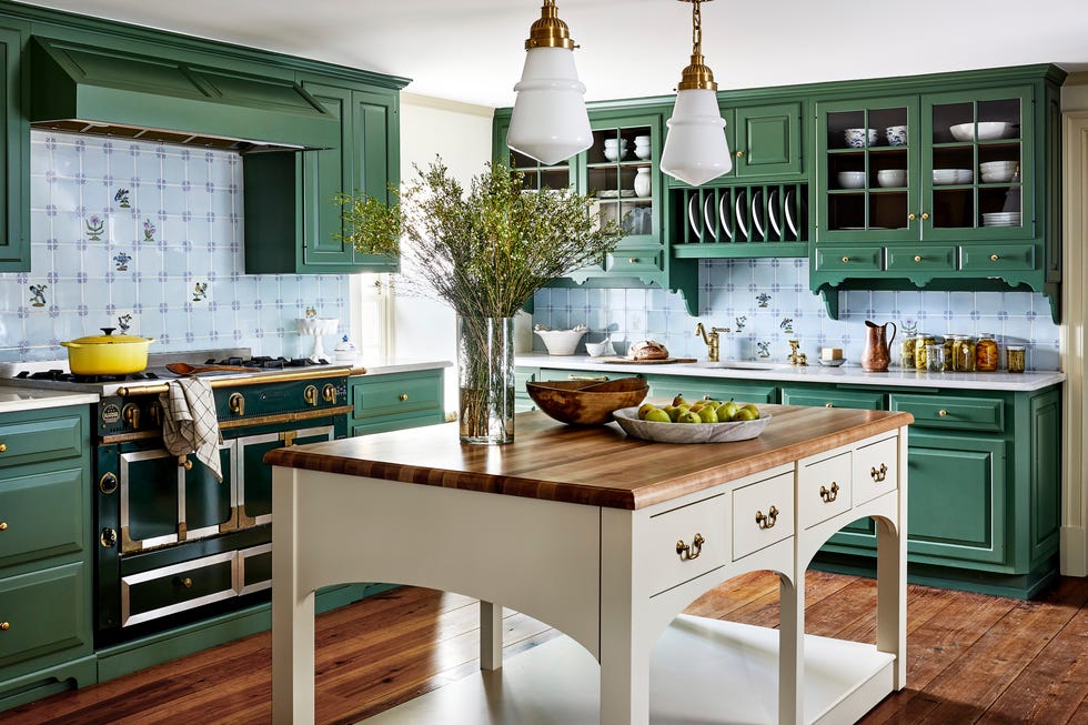 green and white kitchen