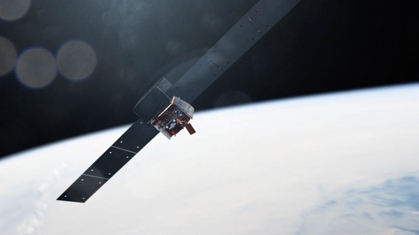 NASA’s Fermi Gamma-ray Space Telescope, shown here, scans the entire sky every three hours as it orbits Earth.