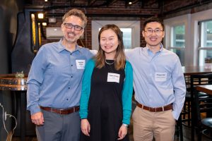 The SeaSol leadership includes, from left, Jon McGee, a seaweed farmer, company CEO and UConn Ph.D. candidate Yidan Zhang, and professor Mingyu Qiao.