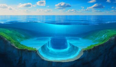 Illustration of a massive low-salinity aquifer beneath the Atlantic Ocean discovered through electromagnetic imaging techniques.