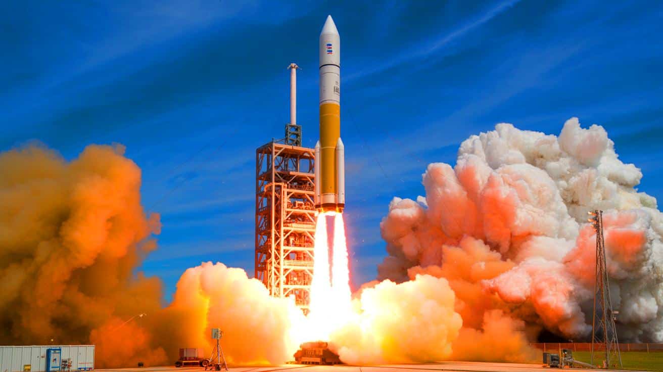 Illustration of a solid rocket motor test conducted by Raytheon and Anduril.