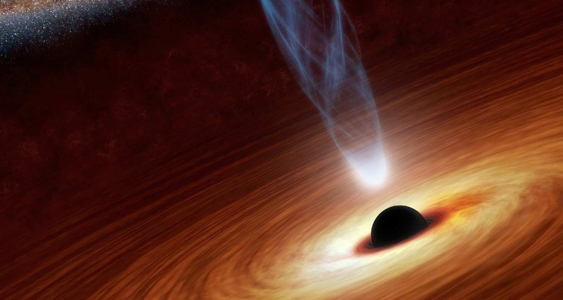 Artist's impression of a relativistic jet extending from a supermassive black hole at the center of a galaxy. Credit: NASA/JPL-Caltech