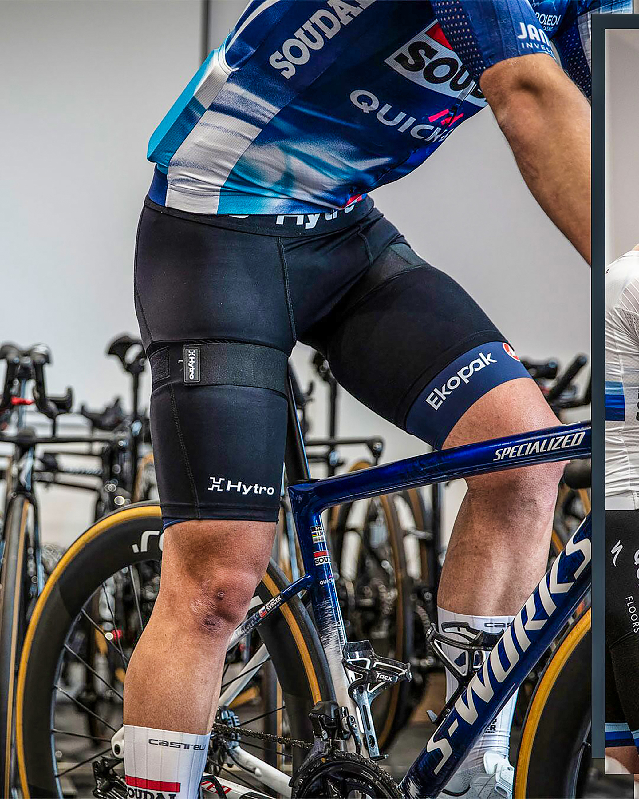 A Soudal Quick-Step rider with Hytro bands on their legs