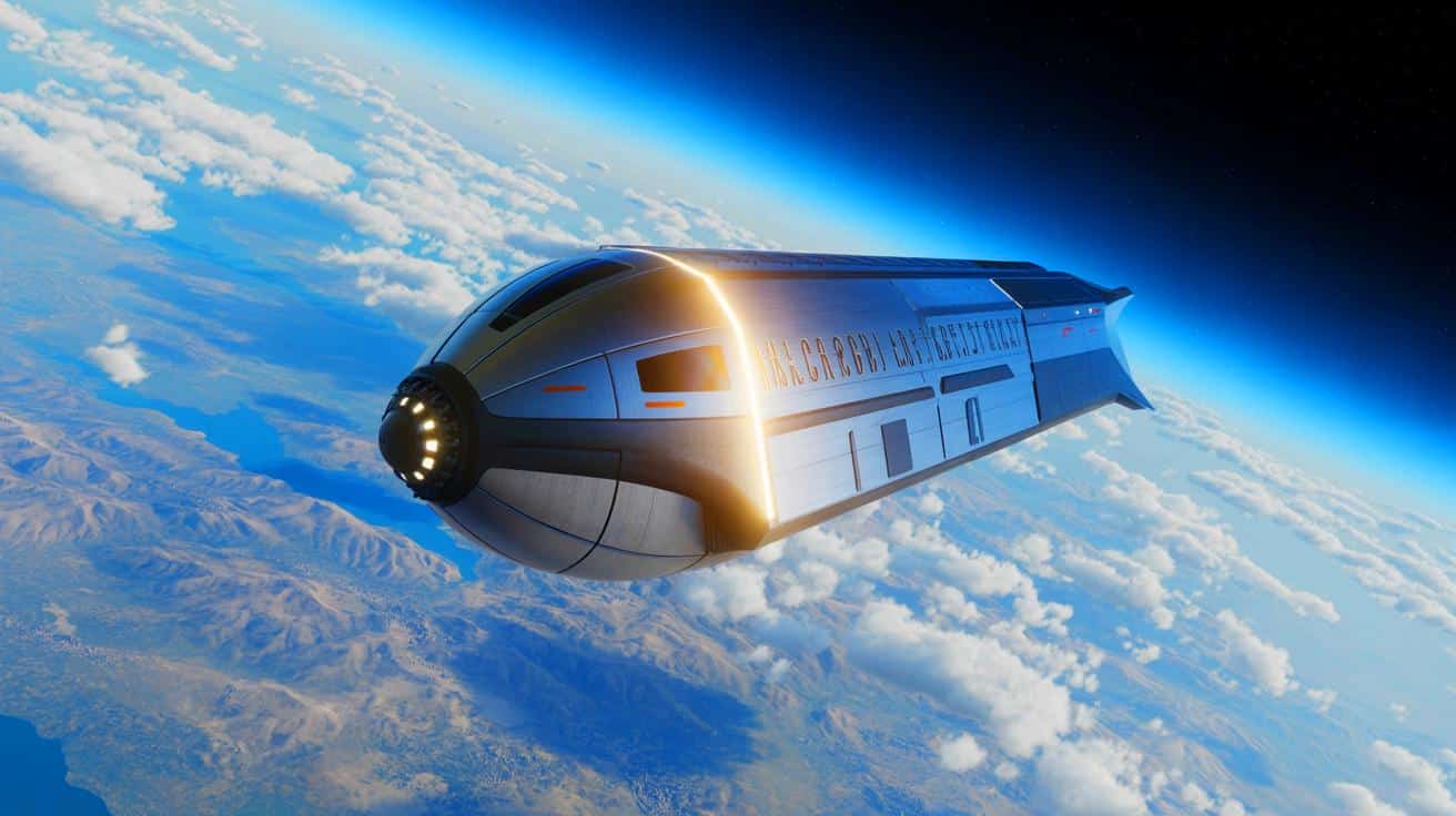 Illustration of an Arc Orbital Supply Craft Delivering Emergency Supplies Anywhere on Earth in Under an Hour.