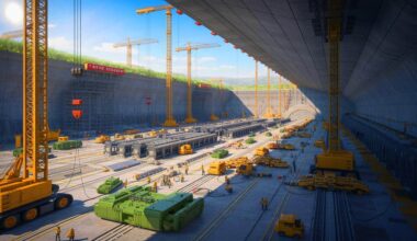 Illustration of the vast underground military command center being constructed by China near Beijing.