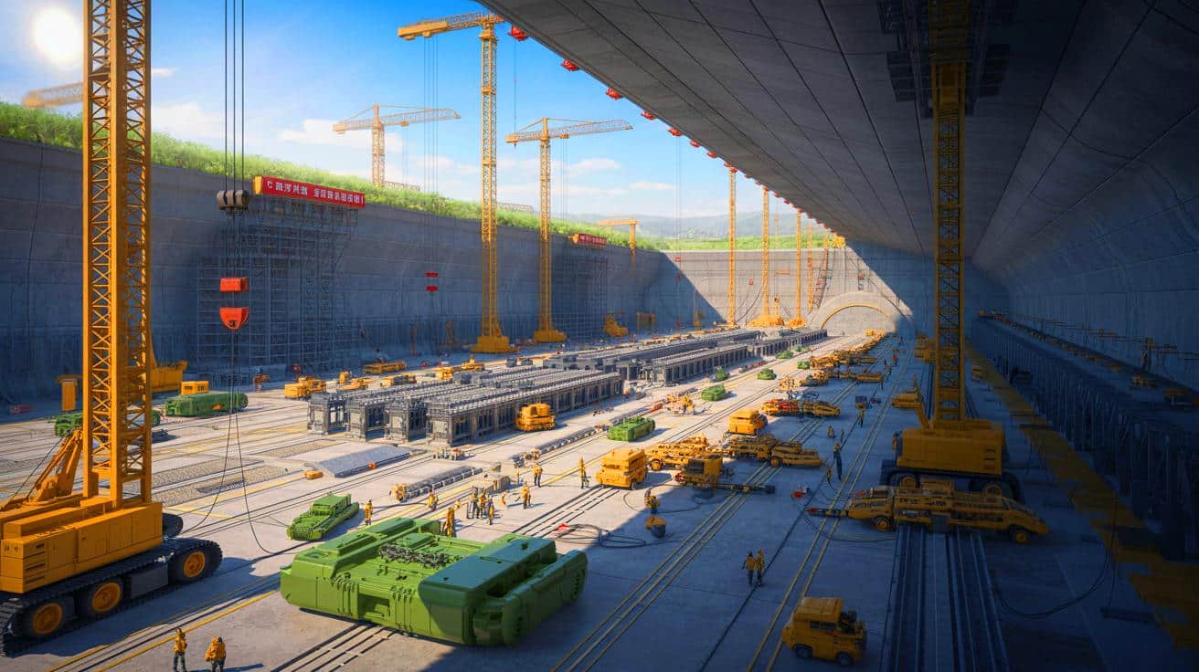 Illustration of the vast underground military command center being constructed by China near Beijing.