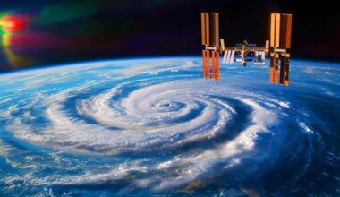 Illustration of NASA's International Space Station detecting unseen atmospheric waves above Earth during Hurricane Helene.