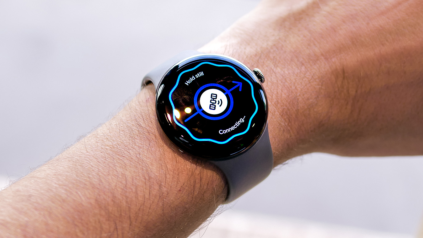 Close-up of the Google Pixel Watch 4's new emergency satellite SOS feature
