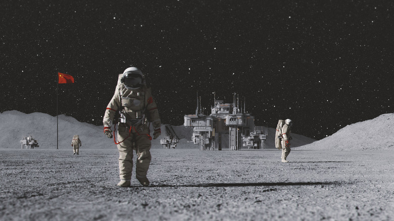 Illustration of Chinese taikonauts on the moon