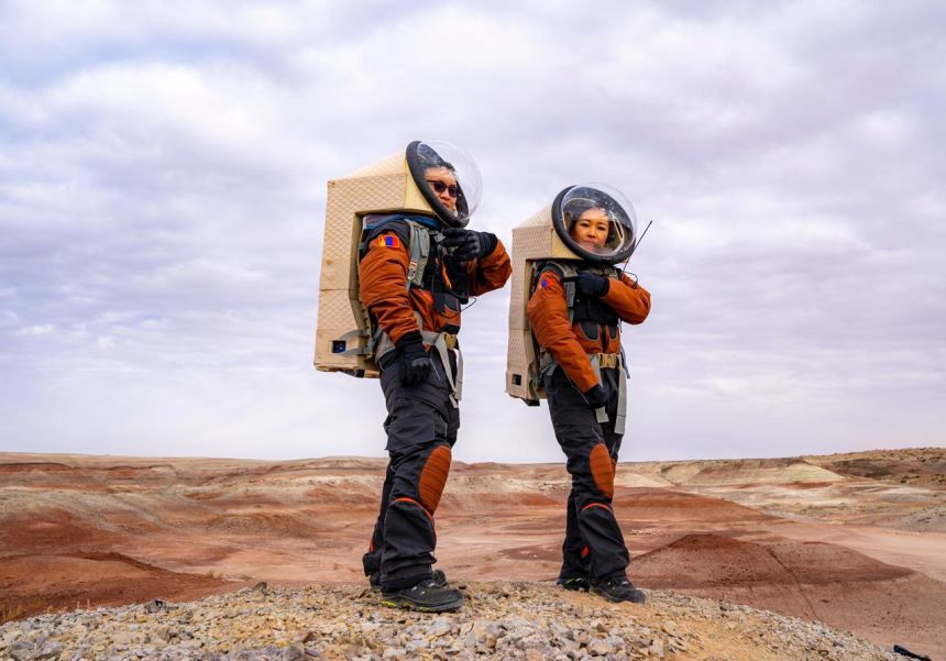 The MARS-V crew testing out prototype analogue spacesuits