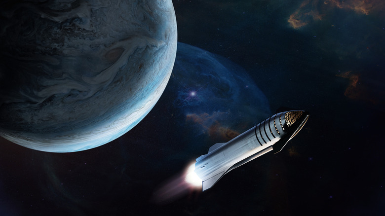 Concept of starship with a planet in the background