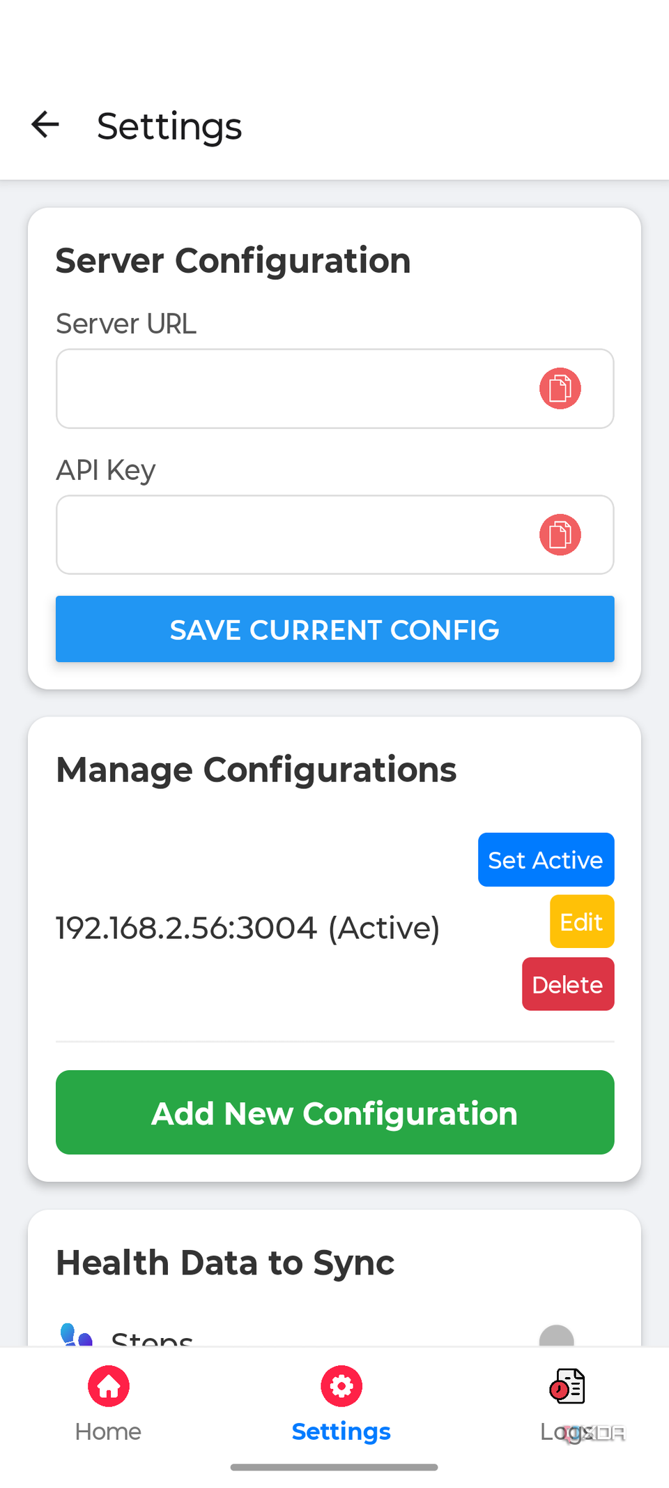 A mobile screenshot of the SparkyFitness mobile's setting's page.