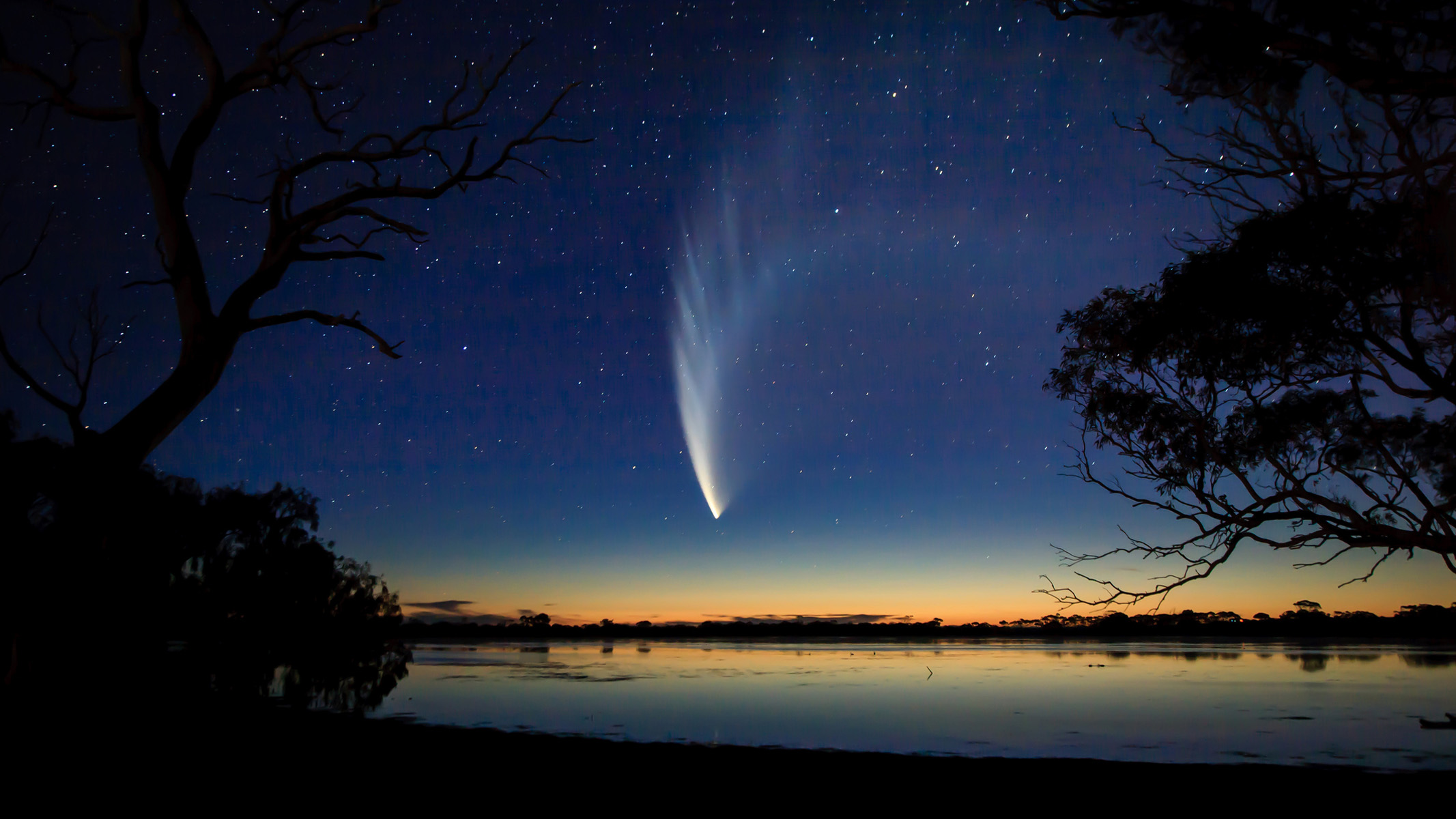 comet mcnaught over a lake