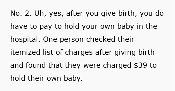 Text excerpt about paying to hold a newborn baby in the hospital, highlighting healthcare costs in America.