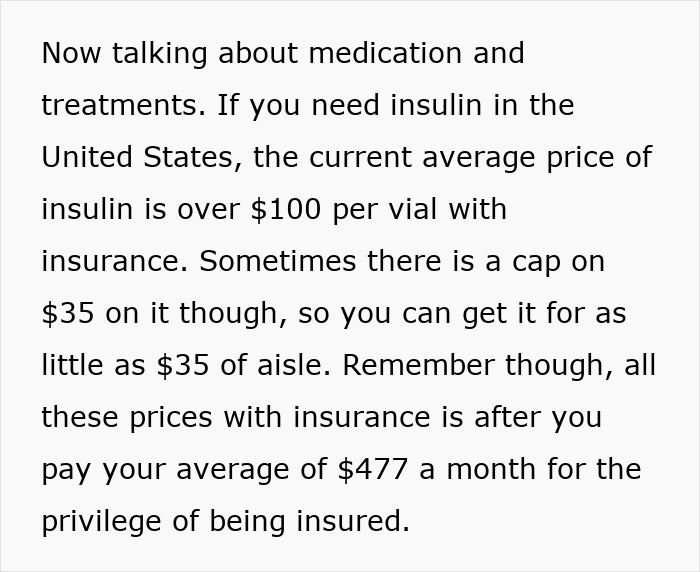 Text about high medication costs in the United States, highlighting insurance and pay for ambulance rides concerns.