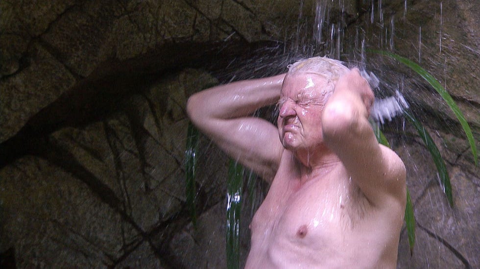 Stanley Johnson in the I'm a Celebrity shower