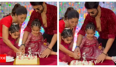 Debina Boneerjee and Gurmeet Choudhary celebrate daughter Divisha's birthday; family twins in red |